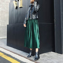 Shonlo | Women Long Metallic Silver Maxi Pleated Skirt 