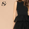 Shonlo | Black Sleeveless Layered Contrast Party Dress 