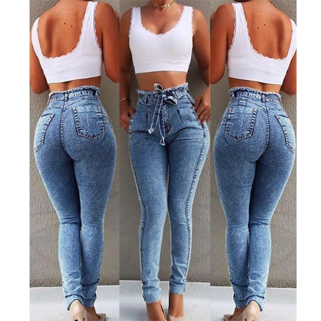 Shonlo | Jeans Bodycon Tassel Belt Bandage Skinny Push Up Jeans Woman 