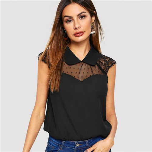 Shonlo | Elegant Contrast Mesh Top Women 