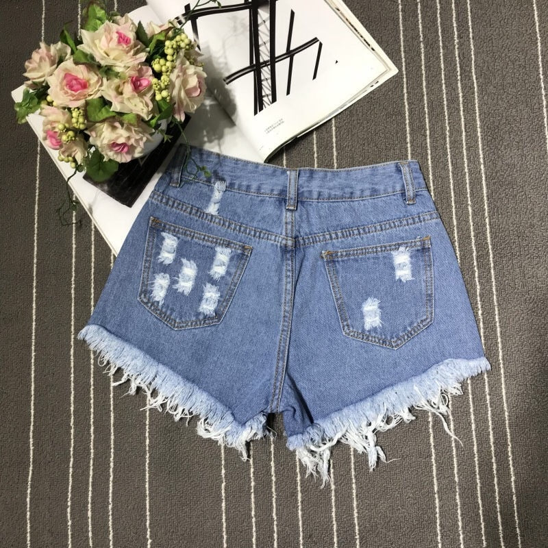 Shonlo | New Hot Sexy High Waist Bodycon Denim Ripped Hole Short Jeans 