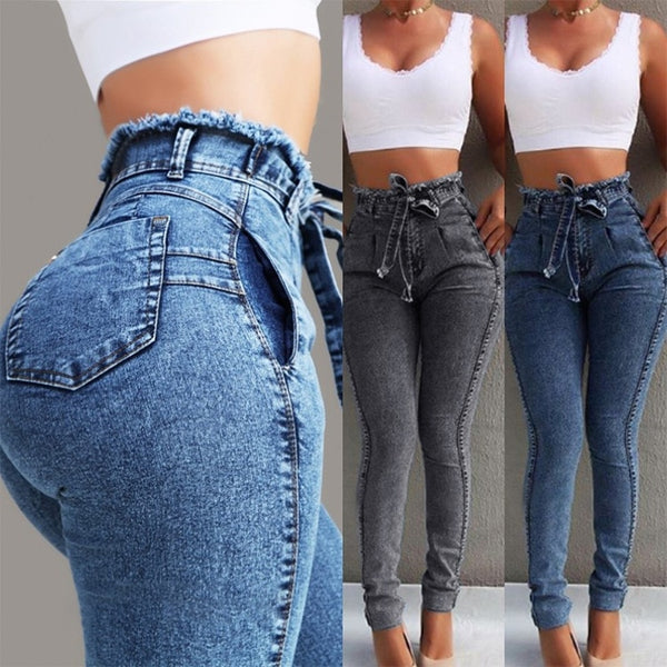 Shonlo | Jeans Bodycon Tassel Belt Bandage Skinny Push Up Jeans Woman 