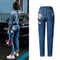 Shonlo | Straight Long Jeans Pants 3D Flowers Embroidery High Waist 