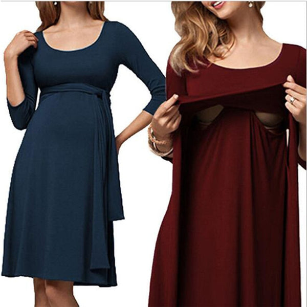 Shonlo | Dresses Nursing Pregnancy Clothes Wrinkled Long Belt 