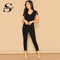 Shonlo | V Neck Lace Short Sleeve Solid Jumpsuit 