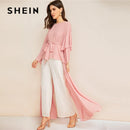 Shonlo | SHEIN  Tail Belted Long Sleeve Blouse 